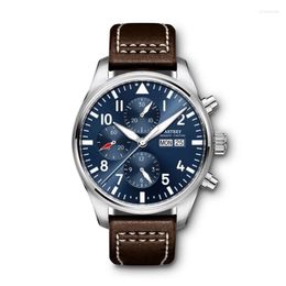 Wristwatches Top Quality Mens Mechanical Pilots Watch Automatic Prince Brown Leather Blue Dial