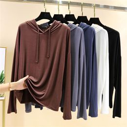 Women's T Shirts 2023 Summer Modal Sweatshirts Sweater Hooded Shirt Long Sleeve Ladies Hoodie Top Tees Women Thin Soft Sleeves