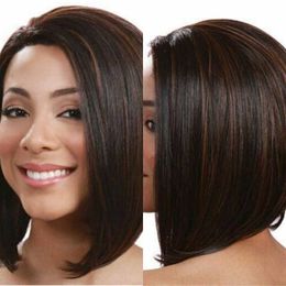 Synthetic Wigs Fashion Women s Short Hair Bobo Head Face Repair Medium Long Straight Side Bangs Pear Flower Brown Gold 230303