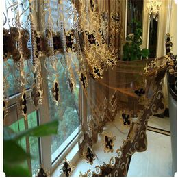 Curtain Luxury Embroidered Curtains For Living Room Bedroom Hollow Brown Gold Soft Chenille Tulle European Villa Windows Backdrop