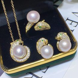 Earrings Necklace 14K Gold Leopard Pearl Diamond Jewellery set 925 Sterling Silver Wedding Rings For Women Men Engagement 230303
