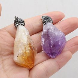 Pendant Necklaces Natural Stone Crystal Irregular Citrine Amethyst Healing Minerals Charms For Jewellery Making DIY Necklace Accessories