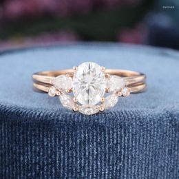 Cluster Rings CxsJeremy Solid 14K 585 Rose Gold 1.5ct 6 8mm Oval Cut Moissanite Engagement Ring Diamond Bridal Set For Women Wedding Gift