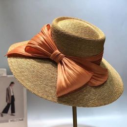 Stingy Brim Hats Summer Bowknot Wide Thin Straw Braid Dome Big Edge Hat Brand High End Sunshade Natural