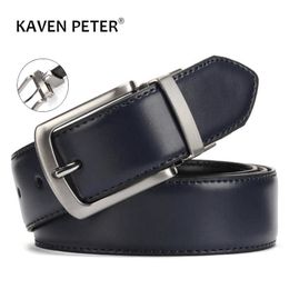 Belts Reversible Leather Belt Men Accessories Luxury Waist Belt For Jeans Male Rotated Buckle Designer Cowskin Dress Belts Blue Z0228