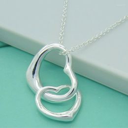 Chains 925 Sterling Silver Necklace Double Heart Pendant Chain Woman Wedding Jewellery Gift