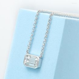 Chains Veryins Certificated 1ct Emerald Cut Moissanite Pendant Necklace For WomenChains