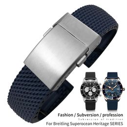 22mm 24mm Braided Silicone Rubber Watch Band fit for Breitling Avenger Superocean Heritage Black Blue Watch Strap Braceles to264a