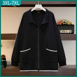 Women's Jackets 2023 Spring Autumn Plus Size Jacket For Women Large Loose Long Sleeve Cotton Pocket Zipper Coat 3XL 4XL 5XL 6XL 7XL