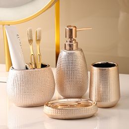 Toothbrush Holders Rose Gold Ceramic Soap Dish Liquid Soap Dispenser Ceramic Toothbrush Holder Cup Shampoo Lotion Bottle Bathroom Accessorie 230303