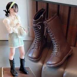 Boots Girl Winter Warm Windproof Long Student Fashion Lace Up Plush Padded Knee High Woman Waterproof Shoes Booties