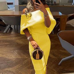 Casual Dresses Women's Casual Solid Colour Long Dress Elegant Off Shoulder Cape Design Skinny Party Dress Autumn Fashion Back Bow Dress Vestido T230303