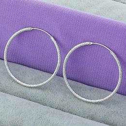 Hoop Earrings High Quality 925 Silver Jewelry 35MM Scrub Circle For Women Girls Trendy Earring