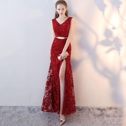Ethnic Clothing Bride Red Cheongsam Long Robe Clothes Oriental Womens Wedding Qipao Party Dress Chinese Elegant Charming Style