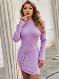 Casual Dresses Adyce 2023 Winter Women Mini Bandage Dress Sexy Long Sleeve Hollow Out Evening Club Clothing Celebrity Party Female Outfit
