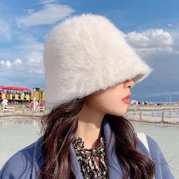 Stingy Brim Hats Foux Bucket Hat Women Autumn Winter Spring Hair Pure Color Adjustable Rope Multicolor Korea Japanese Style Fashion
