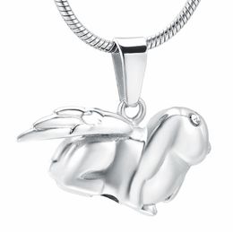 ZZL081 Angel Wing Rabbit in acciaio inossidabile Macklace urna con occhi di cristallo - gioielli commemorativi per animali domestici per cenere di cremazione265L