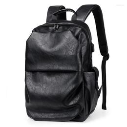 Backpack Men Large Capacity Fashion Campus Book Bag Leather Laptop Business Waterproof Travel Bags With Charging