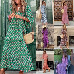 Casual Dresses 2023 European And American Bohemian Lantern Sleeve Long Dress Printed Swing Women Fashion Women's Clothing