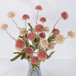 Decorative Flowers Artificial 5 Head Dandelion False Flower Small Thorn Ball Hydrangea White Simulation Plant For Home Wedding Decoration