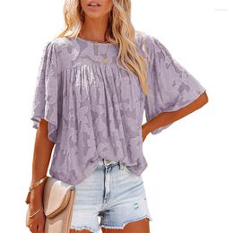 Women's Blouses Ladies Cutout Floral Shirt Loose Short Sleeve Chiffon Top Blouse Casual Shirts Women's Blusones De Mujer