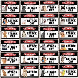 Warning Sign Beware Of Attack Cat Metal Painting Decorative Shabby Chic Metal Tin Sign Wall Bar Home Art Pet Shop Craft Decor personalized Tin Signs Size 30X20CM w01