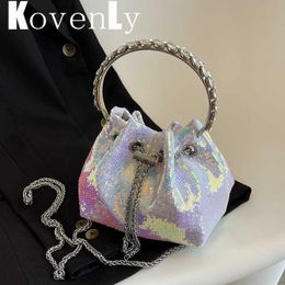 Trendy Handbag For Women Luxury Shiny Drawstring Clutches Evening Fsashion Hand Purse Long Strap Women Crossbody Shoulder Bag 230303