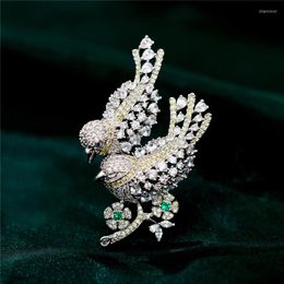 Brooches Luxury Cubic Zircon Women Pins Retro Cute Double Flying Love Bird Brooch Pin Animal Broche Wholesale Jewellery Xmas Gift