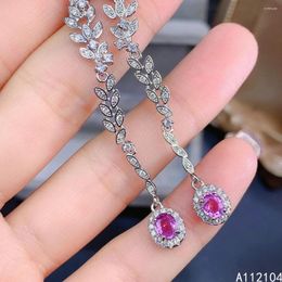 Dangle Earrings KJJEAXCMY 925 Sterling Silver Natural Pink Sapphire Girl Lovely Trendy Elegant Plant Gem Long Eardrop Support Detection