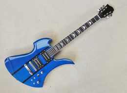 Blue Unusual Electric Guitar with Humbuckers Rosewood Fretboard Can be Customized