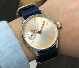 Wristwatches 44mm NO LOGO Silver Dial Asian 6497 17 Jewels Mechanical Hand Wind Movement Luminous Men's Watch Watches Gr138-20