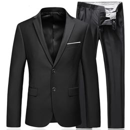 Men's Suits Blazers Men's Business Fashion High Quality Gentleman Black 2 Piece Suit Set / Blazers Coat Jacket Pants Classic Trousers 230303