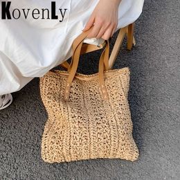 Summer Bag For Women Rattan Weave Bag On Shoulder Bohemia Beach Fashion Straw Weave Shoulder Bags Lady Rattan Totes Handbag 230303