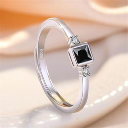 Wedding Rings Fashion Personality Black Zircon 925 Sterling Silver For Women Girl Fine Jewellery Anniversary Gifts LR092