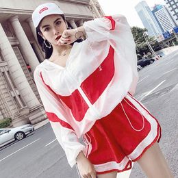 Women's Tracksuits Fashion Two Piece Set Quick Dry Women's Coats Windbreaker Sun Protection Patchwork Colour Zipper Thin Summer Women