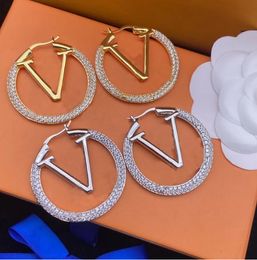 2023 Designer Letter Earring Huggie Womens Fashion Stud Earrings Vintage Earring Circle Gold Luxurious in diamond 3 styles