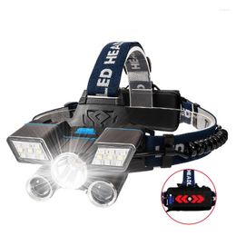 Headlamps LED Headlamp With 2 18650 Batteries USB Rechargeable Headlight 9 Brightness Modes Super Bright Camping Emergency Torch