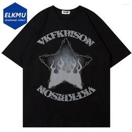 Men's T Shirts Reflective Star Splicing Shirt 2023 Men's Summer Fashion Streetwear Hip Hop Harajuku T-shirts Loose Cotton Tshirts Man