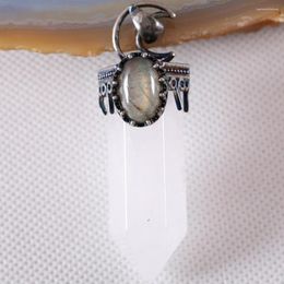 Pendant Necklaces Charm Necklace Natural Gem White Crystal Labradorite Bead Hexagon Antique Crown Half Moon Jewery Gift 1Pcs K794