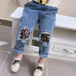 Jeans 2023 Leopard Girls With Holes Children's Patches Denim Pants For Kids Toddler Boys Ripped Trousers Clothing