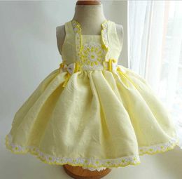 Girl's Dresses Vintage Yellow Lace Princess Spanish Turkey Ball Gown Bow Sleeveless Birthday Party Dress For kids