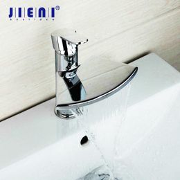 Bathroom Sink Faucets JIENI Chrome Brass Waterfall Spout Faucet Basin Mixer Tap With And Cold Water Taps Round