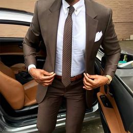 Men's Suits Blazers Latest Brown Men's Suit Coat Pants Designs Slim Fit Elegant Tuxedos Wedding Business Party Suits 2 Pieces JacketPants 230303