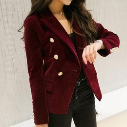 Women's Suits 2023 Spring Fashion Women Midnight Navy Slim Velvet Blazer Jacket Double Breasted Simple Lady Blazers High Grade OL Clothing