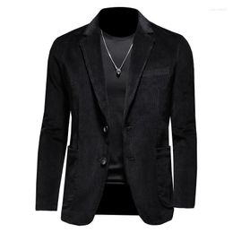 Men's Suits 2023 Brand Men's Black Grey Suit Jackets Solid Slim Fit Single-Breasted Dress Men Fashion Casual Corduroy Blazer