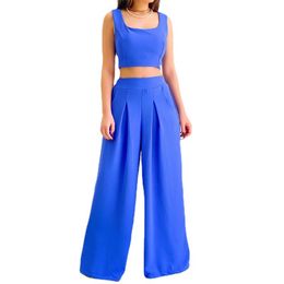 summer fashion Womens two piece pants Designer Square collar sleeveless short vest and Straight leg pants suits sne0359 Casual street trousers suit