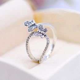 New 925 Sterling Silver Bedazzling Butterflies Ring With Clear CZ Fit Pandora Jewellery Engagement Wedding Lovers Fashion Ring