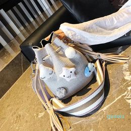 Evening Bags Cartoon Cute Plush Paper Straw Bag Girl Wind Pumping Bucket And Mother Shoulder Messenger Two-piece