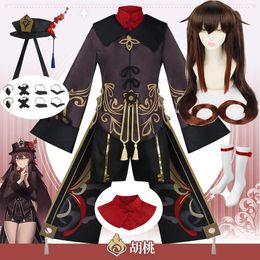 Anime Costumes Genshin Impact Hutao Cosplay Come Hu Tao Chinese Style Uniform Cosplay Anime Game Halloween Comes For Women adult Wig Z0301