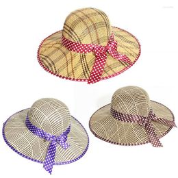 Wide Brim Hats Summer Woven Sun Hat Women Bow Raffia Visor Foldable Wide-brimmed Floppy Panama Straw Beach Uv Blocking CapWide